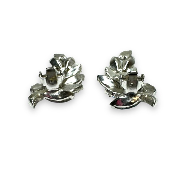 Vintage Aurora Borealis Navette Crystal Brooch Clip on Earring Set - Picture 7 of 8